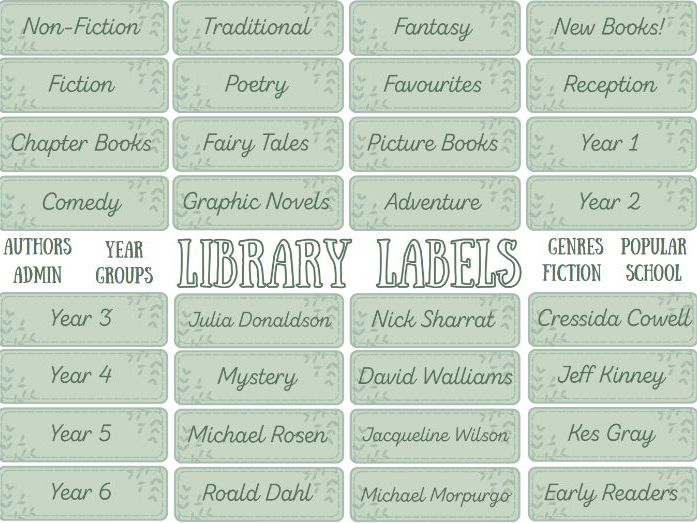Library Labels | Authors, genres, year groups
