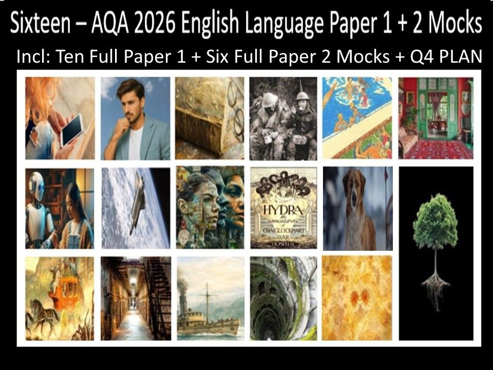 Sixteen AQA 2026 English Language Paper 1 + 2 Full Mocks | Q4 PLAN