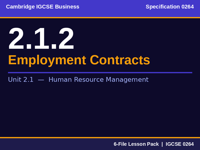 Cambridge IGCSE Business 0264 | 2.1.2 Employment Contracts and Legal Controls | Lesson Pack
