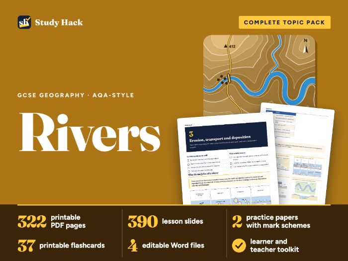 GCSE Geography Rivers: AQA-style workbook, practice papers and lessons