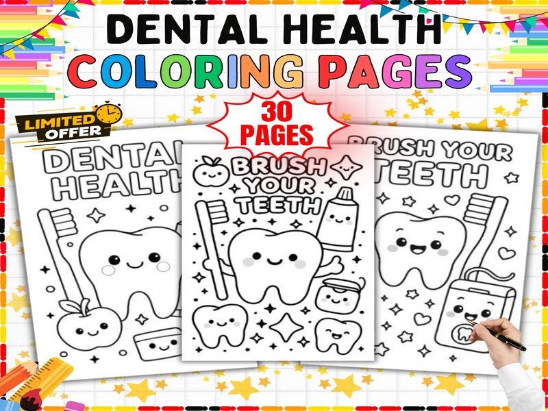 Brush Your Teeth Coloring Sheets | 30 Pages | Kids Hygiene Activity Printable