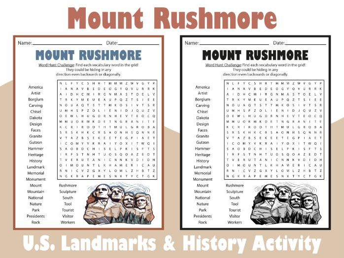 Mount Rushmore Word Search Puzzle | U.S. Landmarks & History Activity
