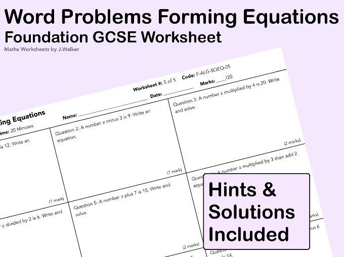 GCSE Maths Worksheet: Word Problems Forming Equations - Foundation Tier