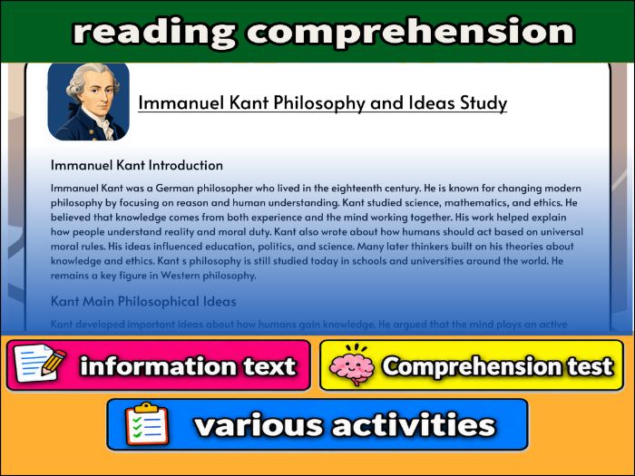 Immanuel Kant Philosophy and Ideas Study- Reading Comprehension, Worksheet & Activities