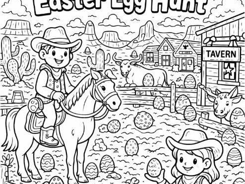 Wild West Easter Egg Hunt Colouring Page- Cowboys and Cowgirls