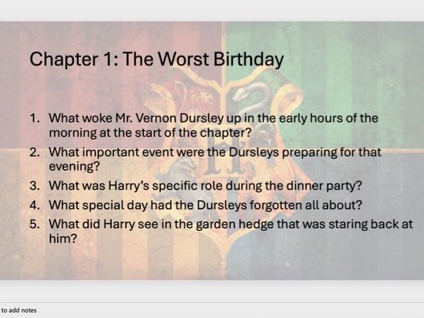 Harry Potter and the Chamber of Secrets Comprehension Questions