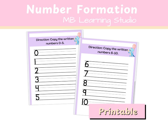Dinosaur Number Formation Worksheets – Numbers 0–10