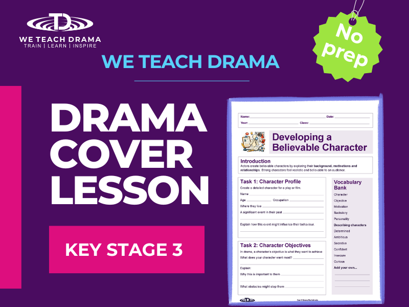Drama Cover Lessons KS3 | 20 No Prep Drama Worksheets for Cover and Supply Teachers