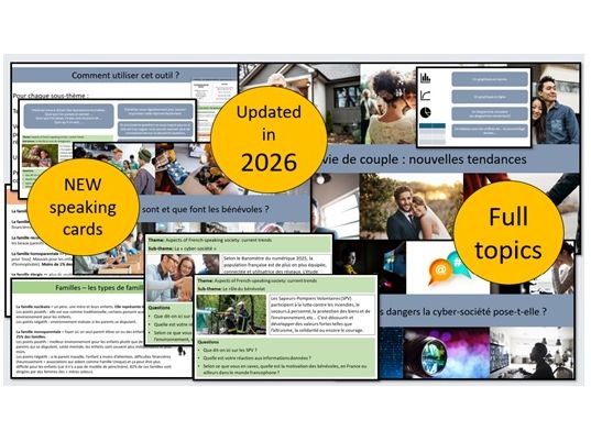 AQA A Level / AS Level French – Bundle for THEME 1 (famille, cyber-société, bénévolat) FULL TOPICS !