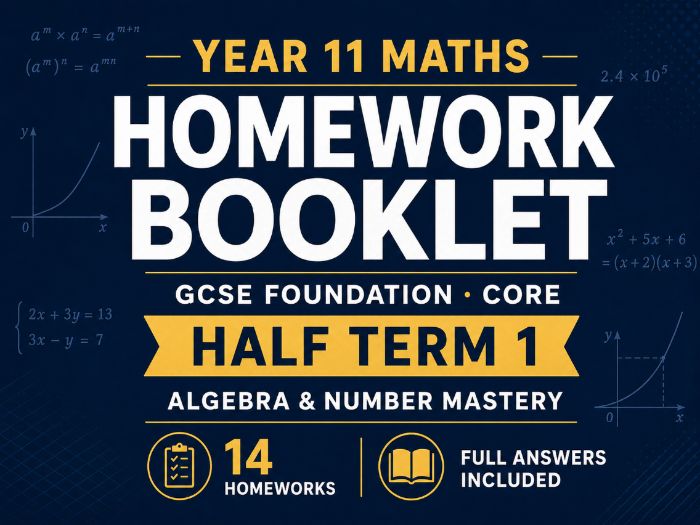 Year 11 Maths Homework Booklet – GCSE Foundation Core Half Term 1 with Answers