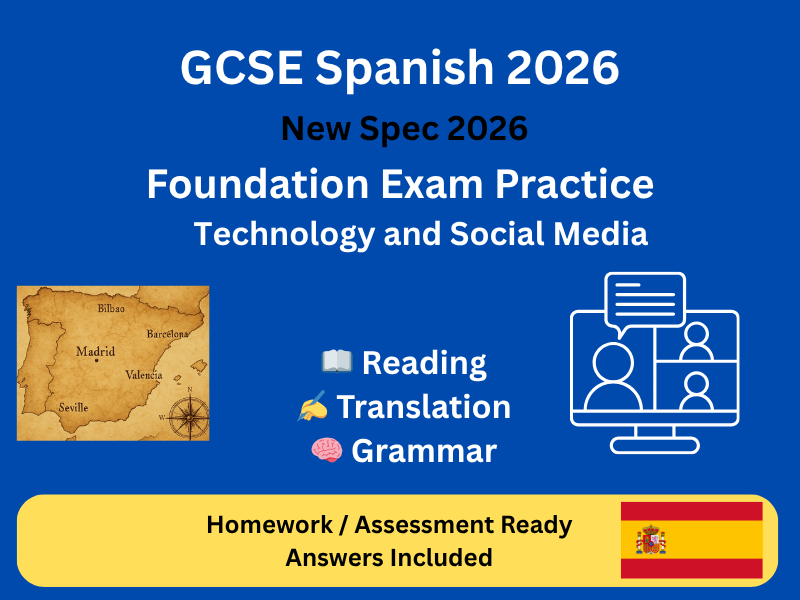 GCSE Spanish Foundation AQA 2026 | Technology & Social Media | Reading Translation Grammar