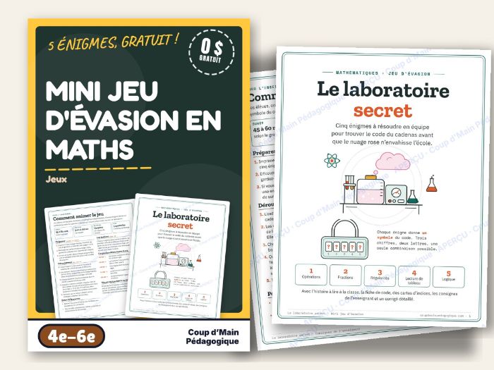 FREE French Math Escape Room Fractions Patterns Logic | Le laboratoire secret