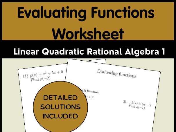 Evaluating Functions Worksheet | Linear Quadratic Rational | Algebra 1