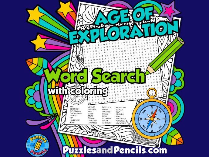 Age of Exploration Word Search Puzzle Activity with Coloring | Eras in World History