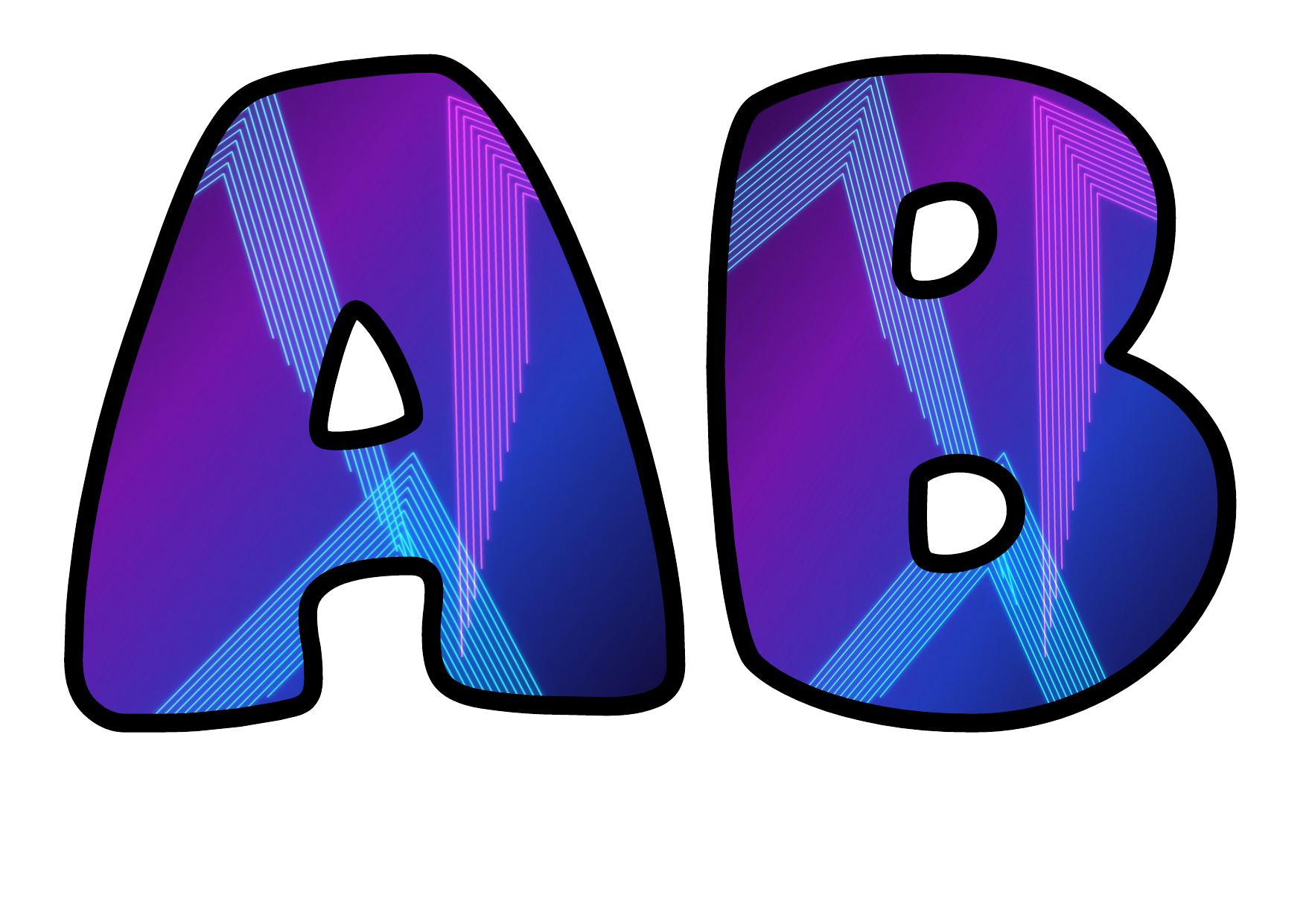 Neon Violet Chevrons Bubble Letters | Display Lettering | Printable A-Z ...