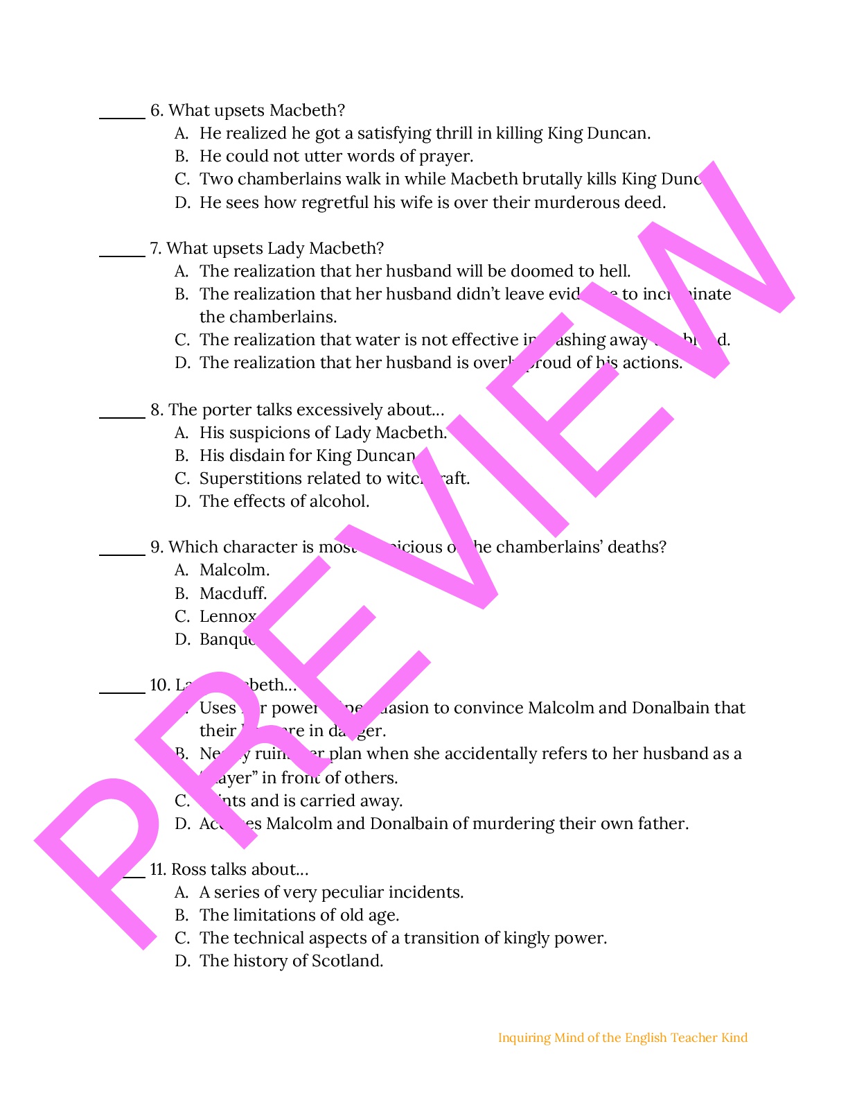 Macbeth Quiz &amp; Key on Act 2 Teaching Resources