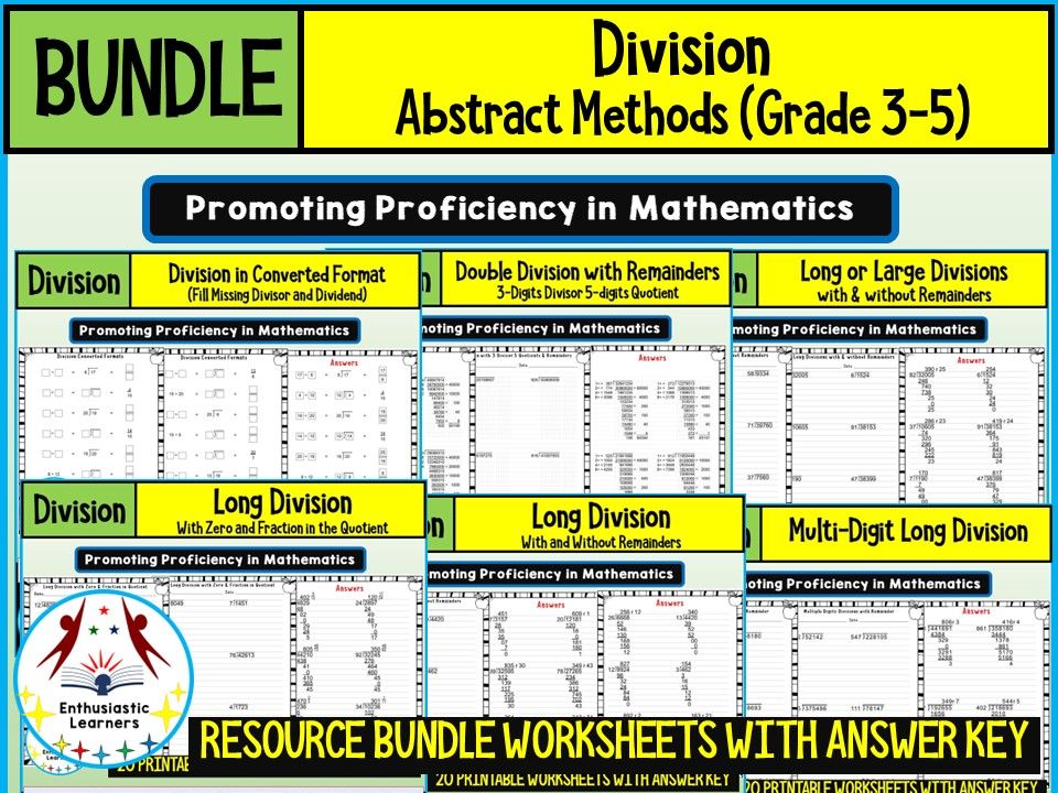 DIVISION ABSTRACT METHODS Worksheets Product or Resource BUNDLE for GRADE 3–5