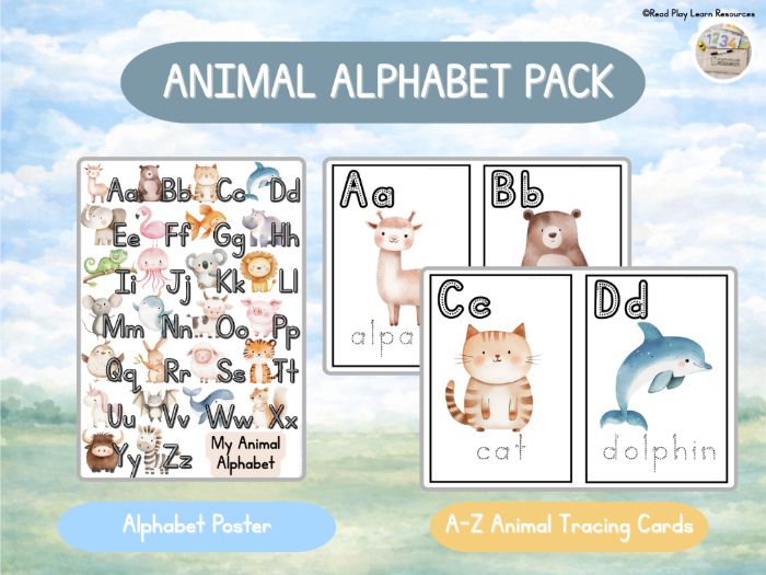 Animal Alphabet Pack EYFS A-Z Poster & Tracing Cards | Letter Formation | Initial Sounds
