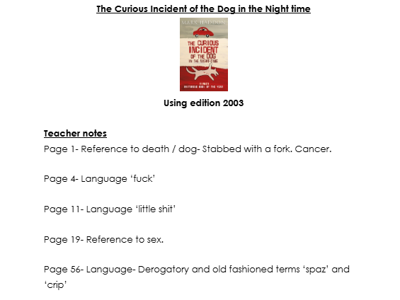The Curious Incident of the Dog In The Night-time TEACHER NOTES English