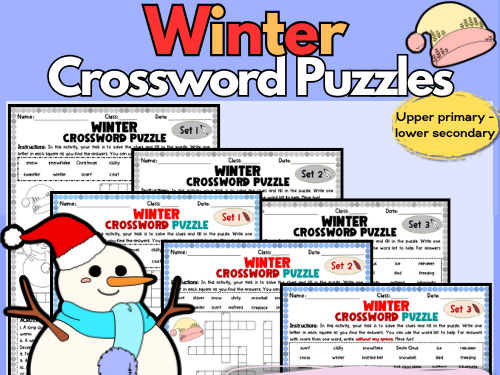 Winter Season Colour / B&W Differentiated Crossword Printables with Word Bank