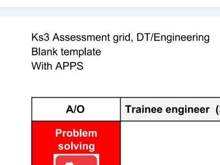 Key stage 3 assessment grid. Blank template Engineering or DT with APPS