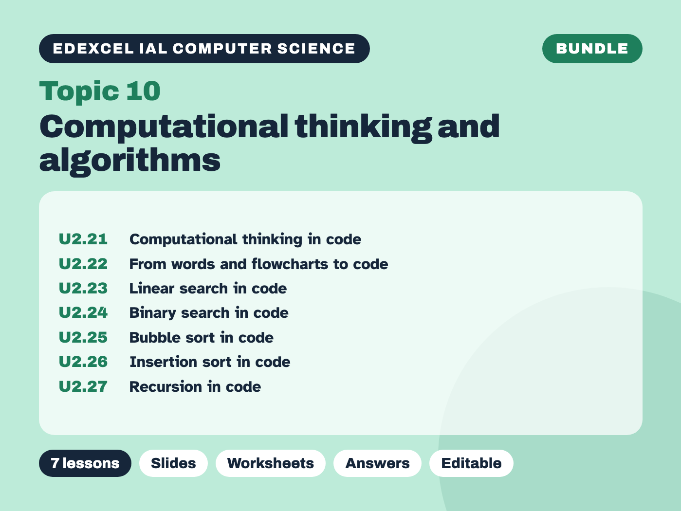 Edexcel IAL Computer Science – Topic 10 Computational thinking and algorithms – Bundle (7 lessons)