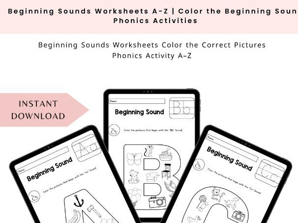 Beginning Sounds Worksheets  Color the Correct Pictures  Phonics Activity A–Z