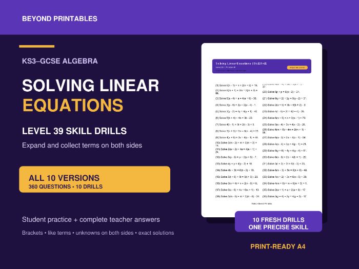 Solving Linear Equations | Expand and Collect Both Sides | 10 Level 39 Skill Drills