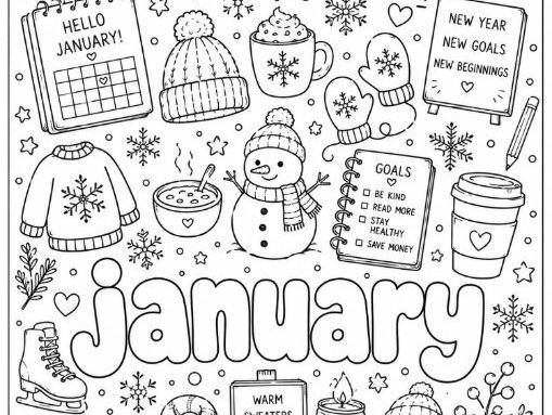 January Doodle Colouring Page