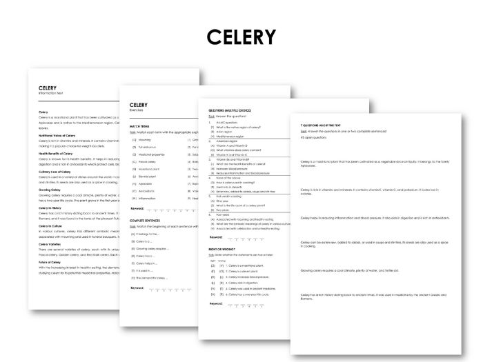 CELERY (Infotext and Exercises) Teaching Resources