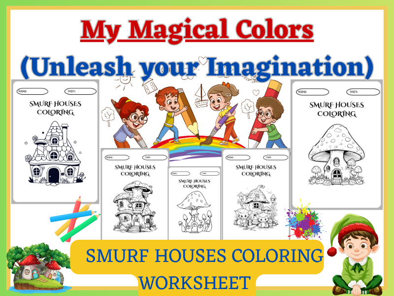 Art & Coloring worksheet – Creative Fun for Students (SMURF HOUSES).