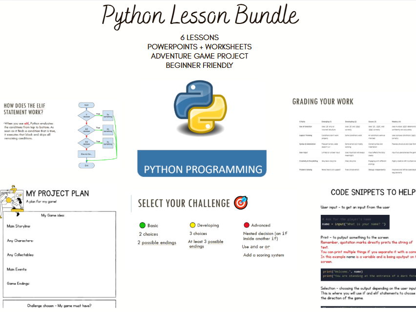 KS3 Python Programming Bundle – 6 Lessons + Adventure Game Project (Full Unit)
