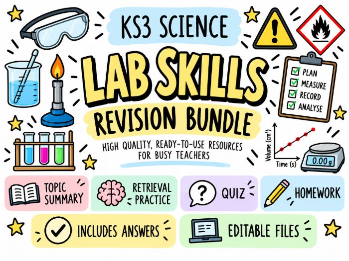 KS3 Lab Skills Revision Bundle | Topic Summary, Retrieval Practice, Quiz & Homework