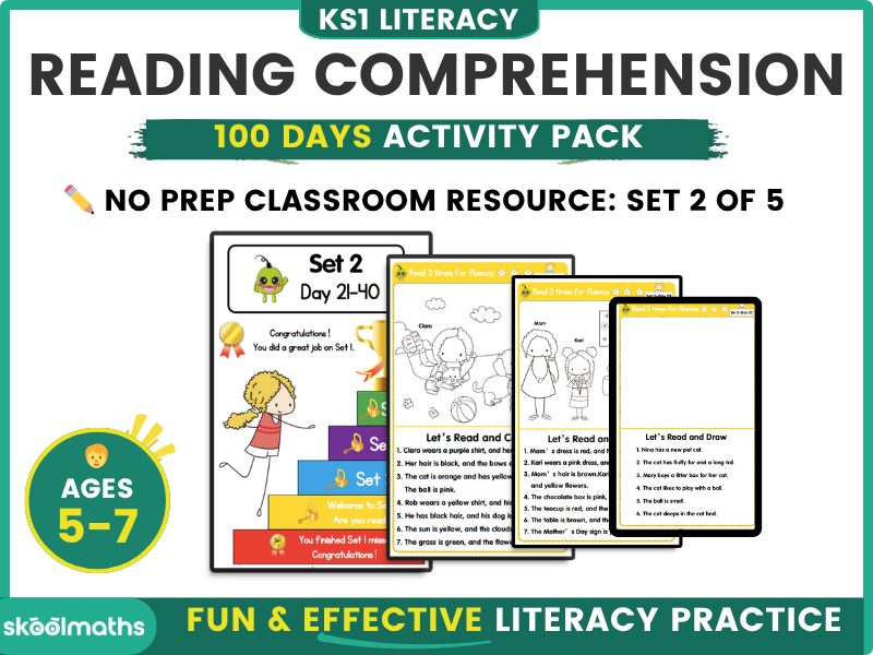 100 Days Reading Comprehension Worksheets (SET 2) for KS1 Literacy