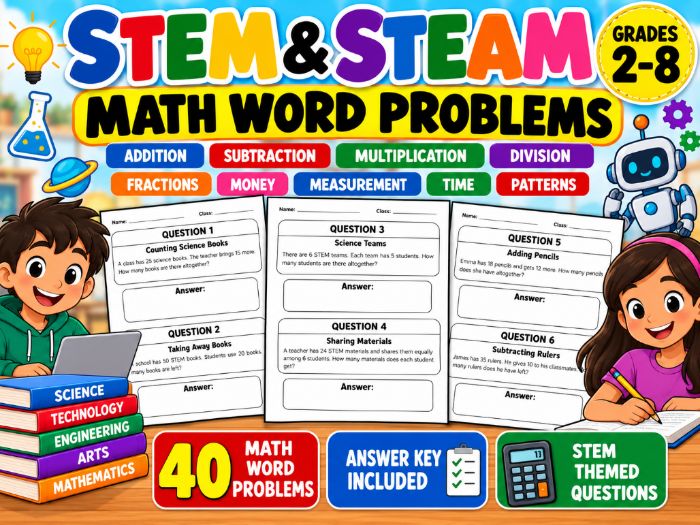 STEM & STEAM Math Word Problems | 40 Questions & Answer Key