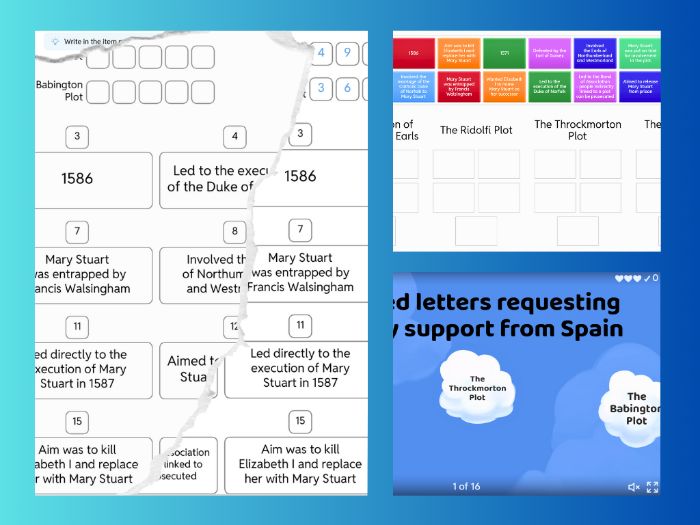Elizabeth I: Catholic Plots - Categorisation Worksheet