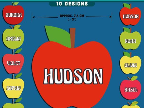 Apple Name Tags, Editable Locker & Cubby Labels, Classic School Theme, 10 Designs