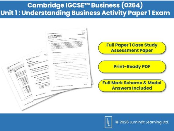 Cambridge IGCSE Business (0264): Unit 1 Assessment Paper 1 & Mark Scheme
