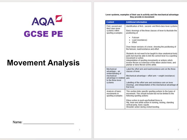 GCSE PE AQA Movement Analysis