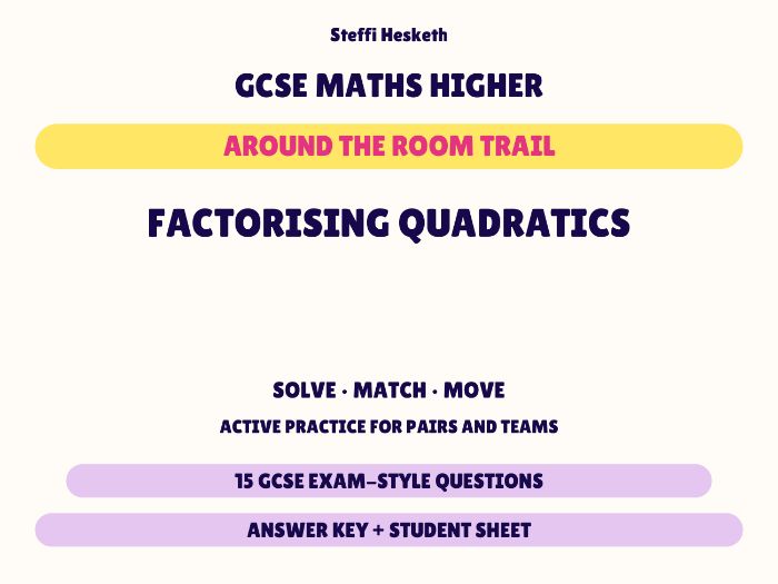 GCSE Higher Maths Factorising Quadratics | Around the Room Trail