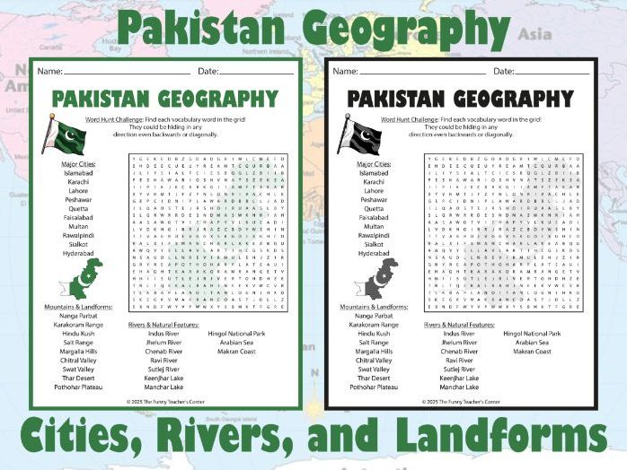 Pakistan Geography Word Search | Cities, Rivers, and Landforms of Pakistan