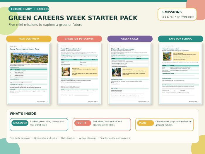 Green Careers Week Starter Pack | KS3 & KS4 | Five Careers Missions | SEND Support & Stretch