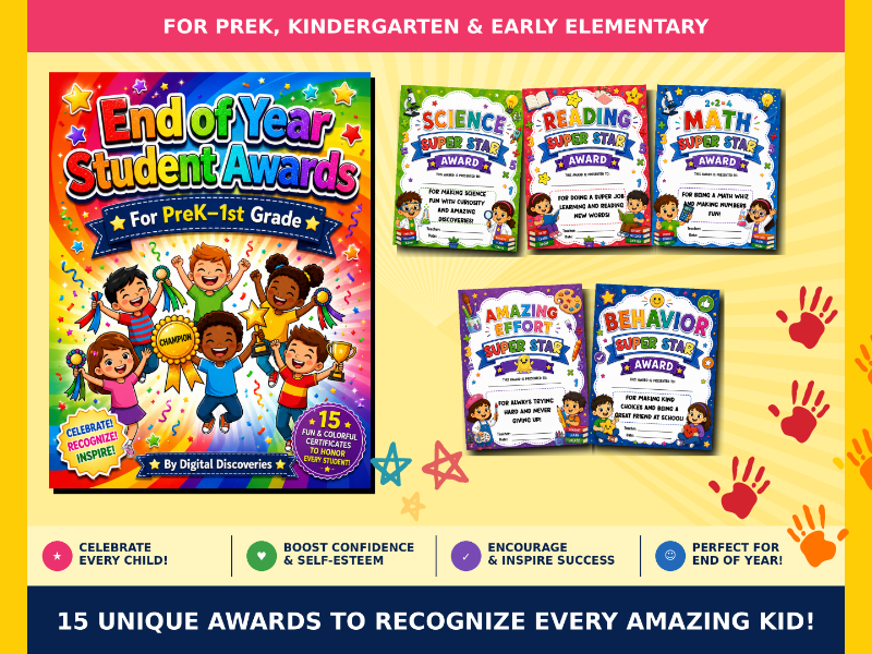 DFY End of Year Award Certificates for Pre-K–2nd Grade | Colorful Printable Classroom Awards