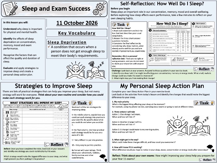 PSHE: Sleep and Exam Success