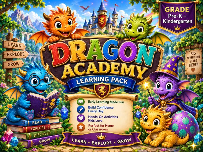 Dragon Academy Learning Pack | Pre-K & Kindergarten Math, Tracing, Matching & Early Learning
