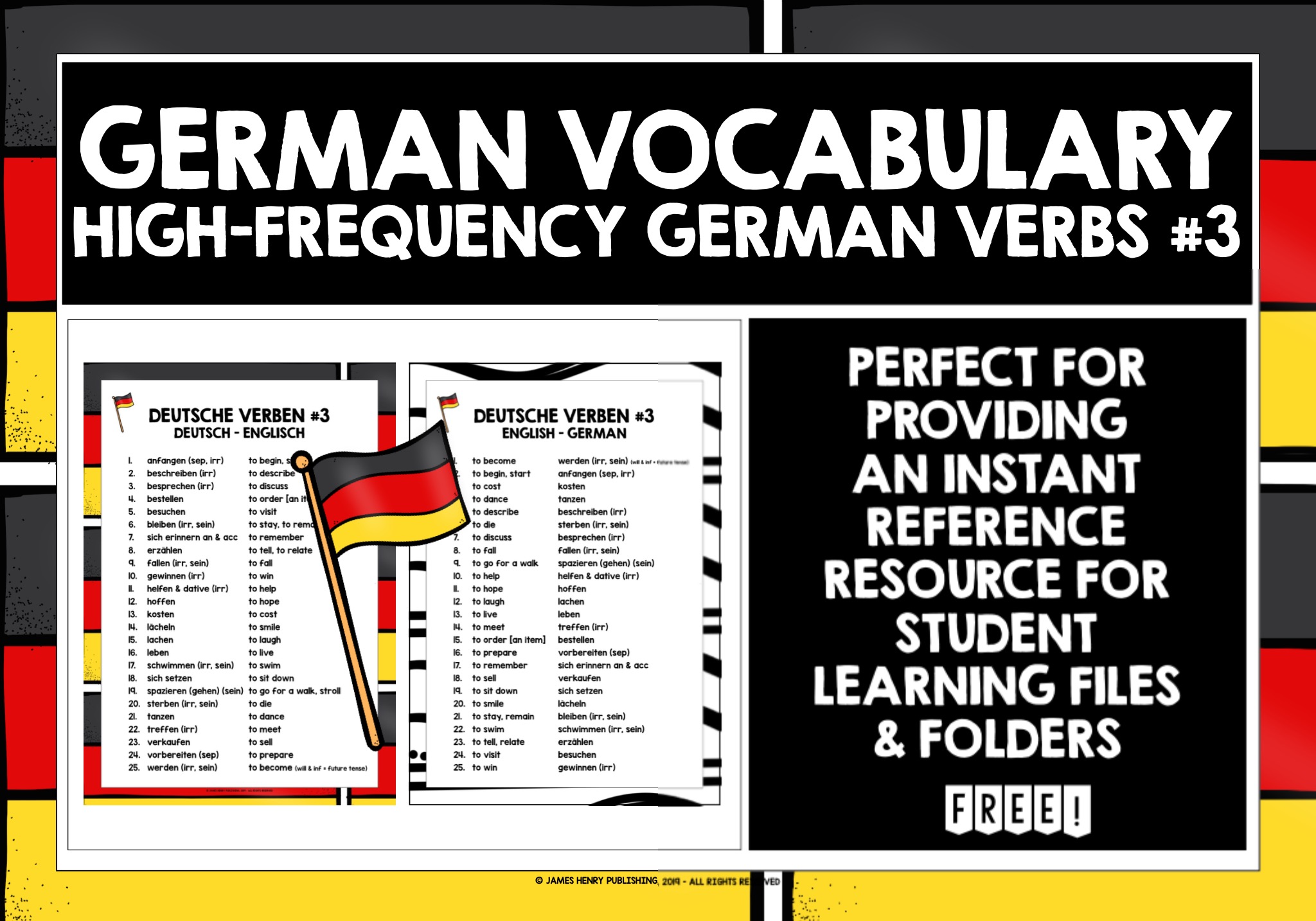 Präteritum German Verbs List GERMAN VERBS LIST FREEBIE #3 | Teaching Resources