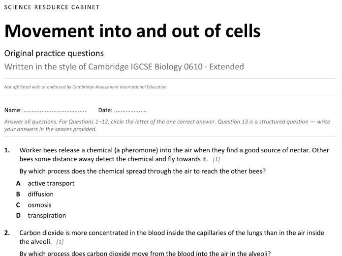 IGCSE Bio: Movement Exam Questions