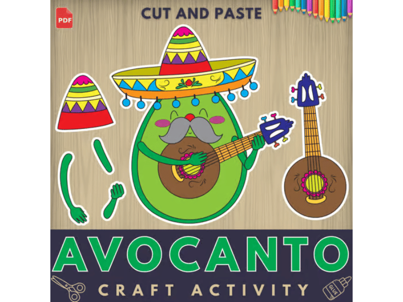 Avocanto Craft Activity | Build-an-Avocado Musician | Color, Cut and Paste
