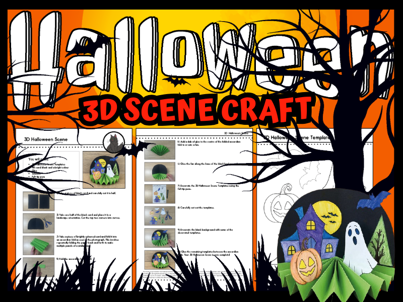 Halloween 3D Scene Craft Hands-On Art Project & Craftivity | Printable Templates