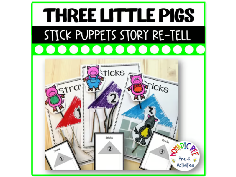 The Three Little Pigs Activities - Stick Puppets Re-Tell